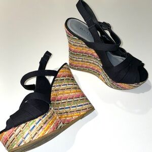 Bakers Black and Multicolor Platform Wedge Sandals 6.5 B